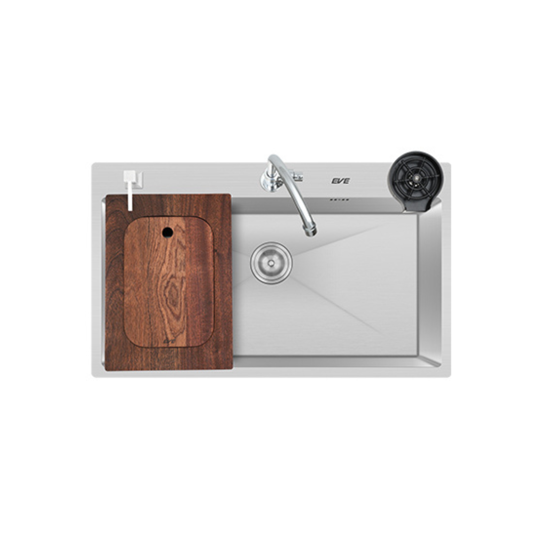 ซิงค์ล้างจาน 1 หลุม EVE KUBE 860/510 ขนาด 86 ซม. สีเงินสแตนเลสขัดลายซาติน พร้อมอุปกรณ์เสริม_0